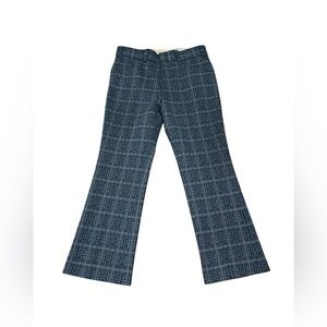 Vintage 70s Mens Hand Tailored Polyester Pants Plaid Flat Front Trouser Size 36